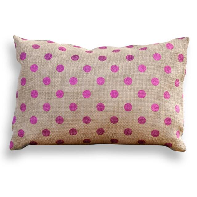 Fuchsia Pink Metallic Polka Dot Burlap Reversible Pillow Cover, Available in Pink, Gold Or Copper, Jute - Modern Rustic D??cor - image 1