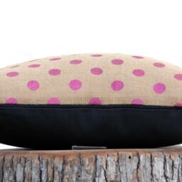 Fuchsia Pink Metallic Polka Dot Burlap Reversible Pillow Cover, Available in Pink, Gold Or Copper, Jute - Modern Rustic D??cor - thumbnail 3