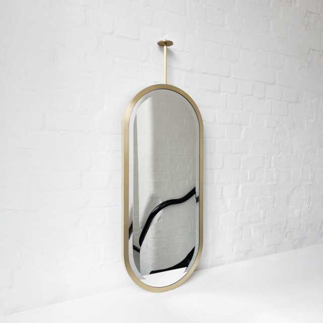 Modern Capsula??? Ceiling Suspended Pill Shape Bevelled Mirror With Brass Full Frame - image 1