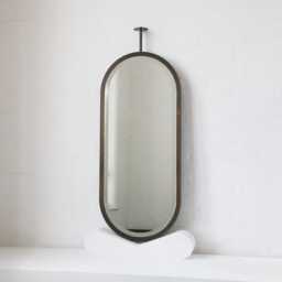 Modern Capsula??? Ceiling Suspended Pill Shape Bevelled Mirror With Brass Full Frame - thumbnail 4
