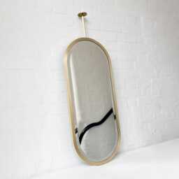Modern Capsula??? Ceiling Suspended Pill Shape Bevelled Mirror With Brass Full Frame - thumbnail 3