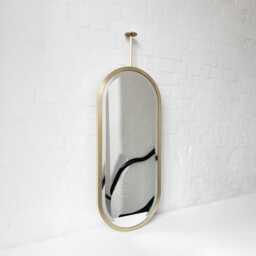 Modern Capsula??? Ceiling Suspended Pill Shape Bevelled Mirror With Brass Full Frame - thumbnail 1