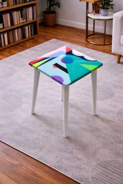 Vibrant Resin Abstract Side Table Modern Pop Art Design - image 1