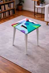 Vibrant Resin Abstract Side Table Modern Pop Art Design