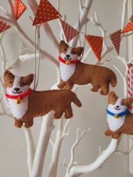 Corgi Decoration. Hanging Wool Felt Dog Decoration For Christmas Tree. Handmade Decoration, Xmas Tree Ornament