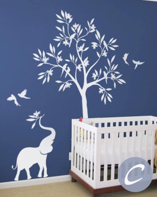Tree Wall Decal Birds & Elephant Tree Decal Mural Stickers Nursery Art Tattoo Nature Decals Decor Am028 - image 1