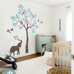 Tree Wall Decal Birds & Elephant Tree Decal Mural Stickers Nursery Art Tattoo Nature Decals Decor Am028 - thumbnail 2