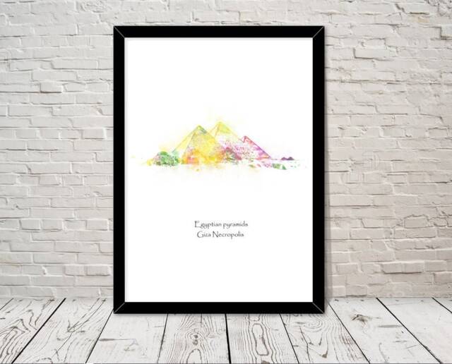 Egypt Print Egyptian Pyramid Watercolour Illustration Wall Art Home Decor Travel Poster Minimalist Historical Landmarks Attractions