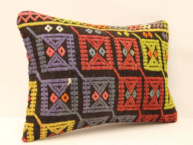 Anatolian Kilim Pillow, Striped Handwoven Sofa Pillow, 14x20 Decorative Cushion Cover Throw Pillow 4Bef-238 - image 1