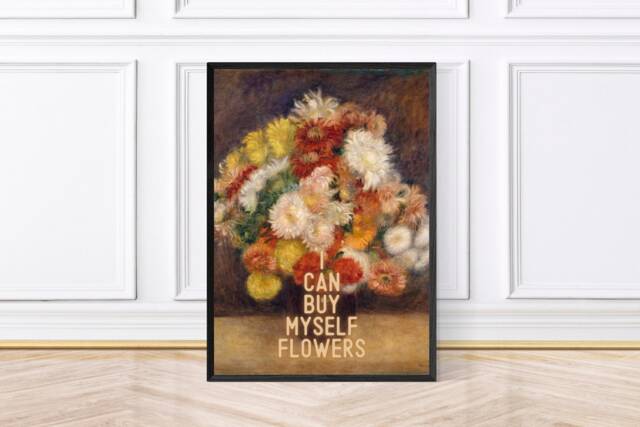 I Can Buy Myself Flowers, Vintage Vase Of Flowers Art Print, Kitchen Decor - image 1