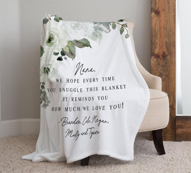 Gift From Kids, Grandma Quote, Custom Quote Blanket, Christmas Present, Floral Style Personalized Mom - image 1