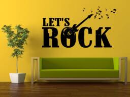 Wall Decal Vinyl Sticker Decals Peal & Stick Cheap Decor Art Let's Rock Words With Electric Music Musical Instrument Guitar Notes L383 - thumbnail 1