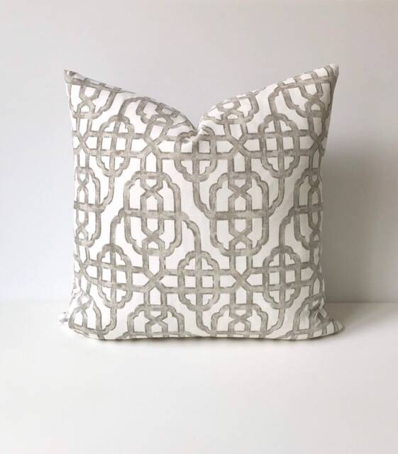 Taupe Gray & White Trellis Decorative Pillow Cover, Imperial Lattice - image 1