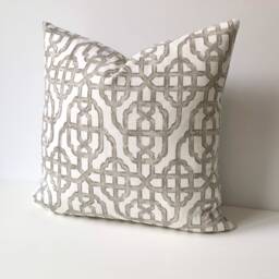 Taupe Gray & White Trellis Decorative Pillow Cover, Imperial Lattice - thumbnail 3