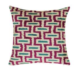 Silk Velvet Ikat Pillow Cover - Blue Fuchsia Covers - thumbnail 3