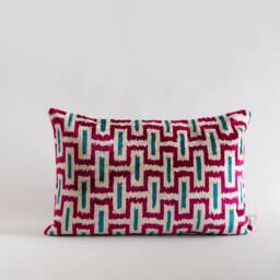 Silk Velvet Ikat Pillow Cover - Blue Fuchsia Covers - thumbnail 1
