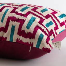 Silk Velvet Ikat Pillow Cover - Blue Fuchsia Covers - thumbnail 2