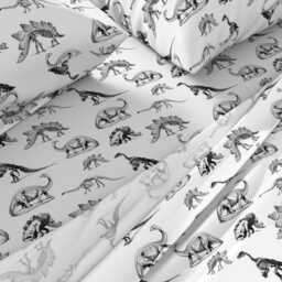 Dinosaur Sheets - Museum Animals By Bohobear Skeleton Animal Bones Black & White Cotton Sateen Sheet Set Bedding Spoonflower - thumbnail 2