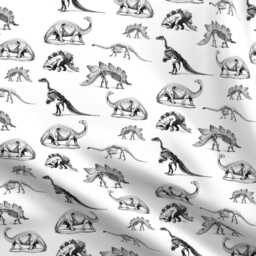 Dinosaur Sheets - Museum Animals By Bohobear Skeleton Animal Bones Black & White Cotton Sateen Sheet Set Bedding Spoonflower - thumbnail 4