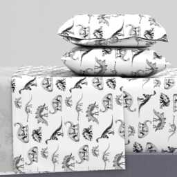 Dinosaur Sheets - Museum Animals By Bohobear Skeleton Animal Bones Black & White Cotton Sateen Sheet Set Bedding Spoonflower