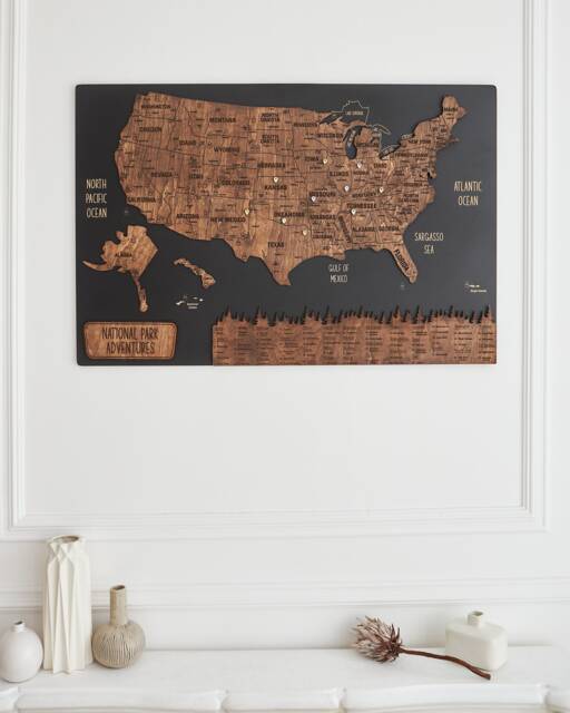 National Park Map Poster, Push Pin Maps Travel Map, Large Us Wooden Wall Art, Apartment Wood Decor, 5Th Anniversary Gift - image 1