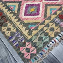 Colourful Kilim Rug, Handmade Artisan Afghan Turkish Scandinavian Navajo Bohemian Flatweave Wool Multicolour Rug 111x82 cm - thumbnail 2
