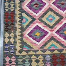 Colourful Kilim Rug, Handmade Artisan Afghan Turkish Scandinavian Navajo Bohemian Flatweave Wool Multicolour Rug 111x82 cm - thumbnail 4