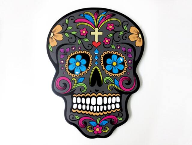Big Grey Sugar Skull - Day Of The Dead -Dia De Los Muertos Calavera Wall Clock Deco - image 1
