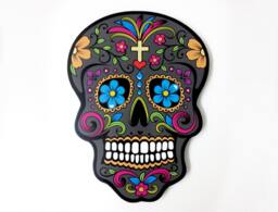 Big Grey Sugar Skull - Day Of The Dead -Dia De Los Muertos Calavera Wall Clock Deco - thumbnail 1