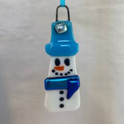Fused Glass Snowman Christmas Ornament, Turquoise Scarf & Hat - thumbnail 3