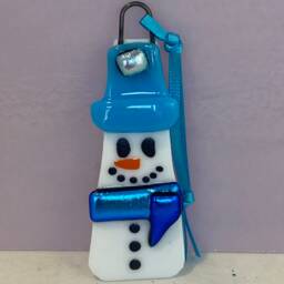 Fused Glass Snowman Christmas Ornament, Turquoise Scarf & Hat - thumbnail 1