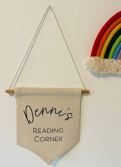 Reading Corner Banner - Personalised Sign Playroom Nursery Children's Room Wall Hanging Canvas - image 1