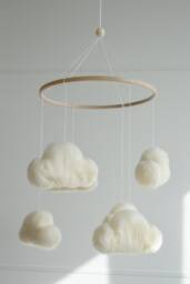 Felted Clouds Baby Nursery Mobile, Shower Gift For Announcement - thumbnail 1