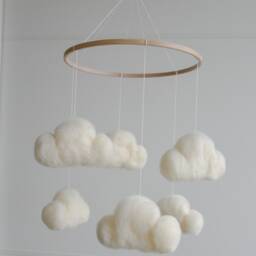 Felted Clouds Baby Nursery Mobile, Shower Gift For Announcement - thumbnail 2