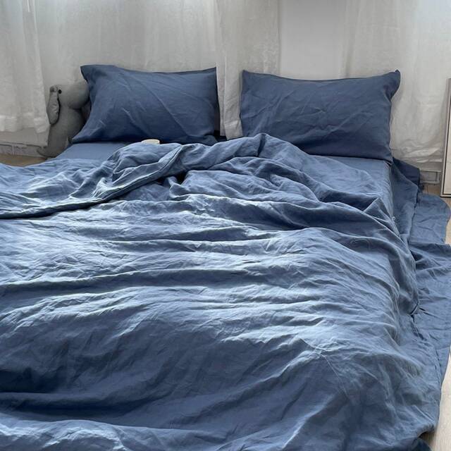 Set Of 3 Linen Duvet Cover With Pillowcases, Olive Green, Airy Blue, Natural Beige - image 1