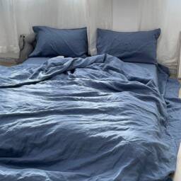 Set Of 3 Linen Duvet Cover With Pillowcases, Olive Green, Airy Blue, Natural Beige - thumbnail 1