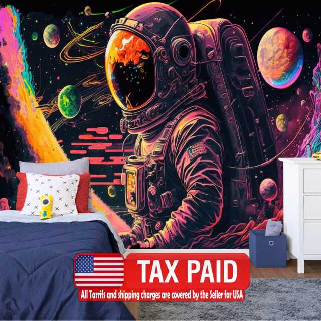 Psychedelic Space Mural, Universe Wallpaper, Kids Room Decor, Peel & Stick Wall Decal - image 1