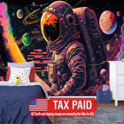 Psychedelic Space Mural, Universe Wallpaper, Kids Room Decor, Peel & Stick Wall Decal - thumbnail 1