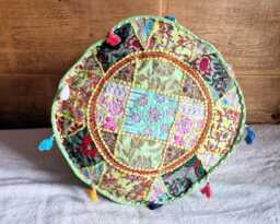 Indian Pouf Cover. Patchwork Ottoman. Handmade Home Deco