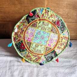 Indian Pouf Cover. Patchwork Ottoman. Handmade Home Deco - thumbnail 2