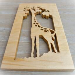 Wooden Giraffe Silhouette Wall Art - Scroll Saw Wildlife Picture Rustic Safari Home Decor - thumbnail 2