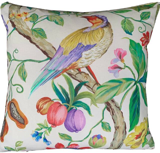 Colorful Birds Cushion Cover Botanical Floral Pattern Tree Plants Nature Inspired - image 1