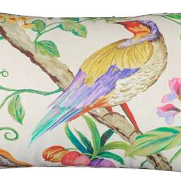 Colorful Birds Cushion Cover Botanical Floral Pattern Tree Plants Nature Inspired - thumbnail 2