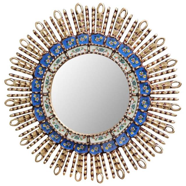 Peruvian Blue Eye Mirror 60 cm Handmade Wall Decor - Carved Wood Round Statement For Living Room Bathroom - image 1