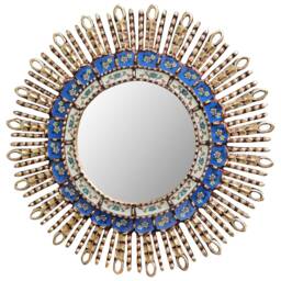Peruvian Blue Eye Mirror 60 cm Handmade Wall Decor - Carved Wood Round Statement For Living Room Bathroom