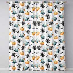 Cute Halloween Ghost Pumpkin Bat Cat Seamless Pattern Soft Lilac Background Readymade Eyelet Ring Top Thermal 100% Blackout Curtains - thumbnail 2
