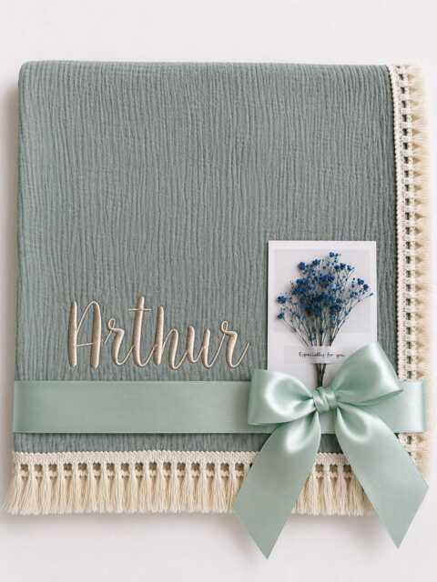 Personalised Baby Boy Or Girl Blanket, Floral Embroidered Newborn Shower Gift - image 1