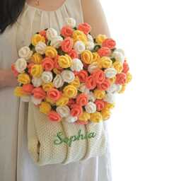 Custom Crochet Bouquet Blanket, Embroidered Name, Mother's Day Gift - thumbnail 2