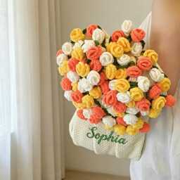 Custom Crochet Bouquet Blanket, Embroidered Name, Mother's Day Gift