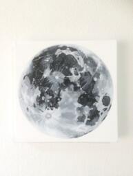 Hand-Painted Acrylic Full Moon Painting/Black & White Art Minimalistic 12x12 Gallery Canvas - thumbnail 1